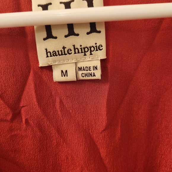 Haute Hippie Lipstick Red Orange Formal Dress Womens Size M Midi V Neck #Z540 - Picture 2 of 5